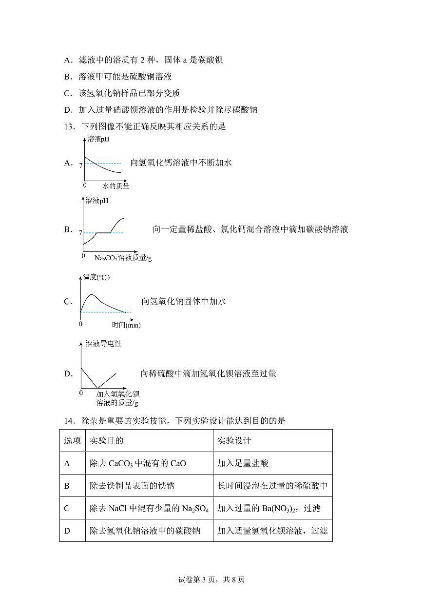 2024-2025学年山东省日照市莒县九年级下学期第一次月考化学检测试题（含解析）第3页