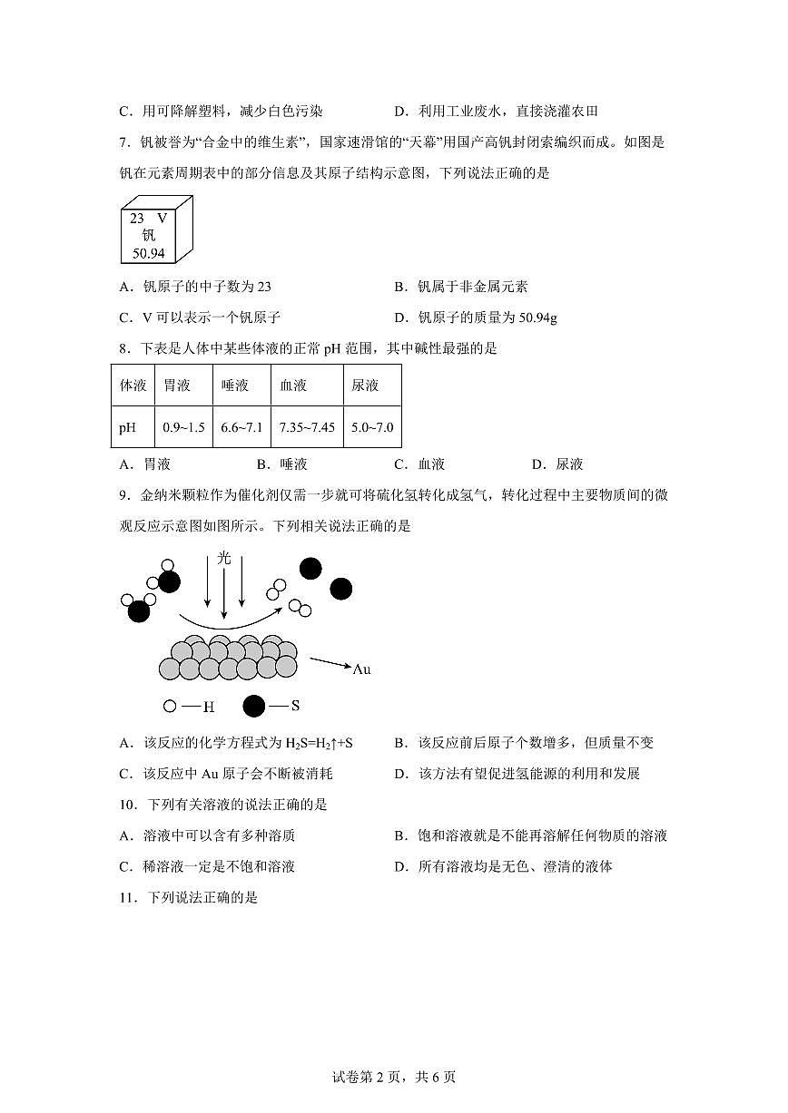 2024-2025学年四川省内江市隆昌市九年级下学期第一次月考化学检测试题（含解析）第2页