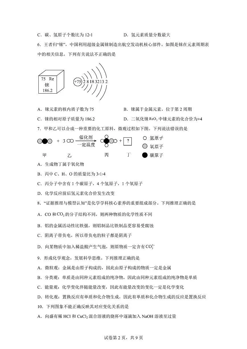 2025届江西省南昌市南昌县中考（一模）化学检测试题（含解析）第2页