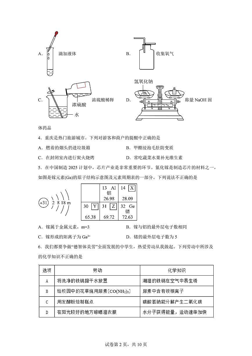 2025届山东省济南市章丘区中考（一模）化学检测试题（含解析）第2页