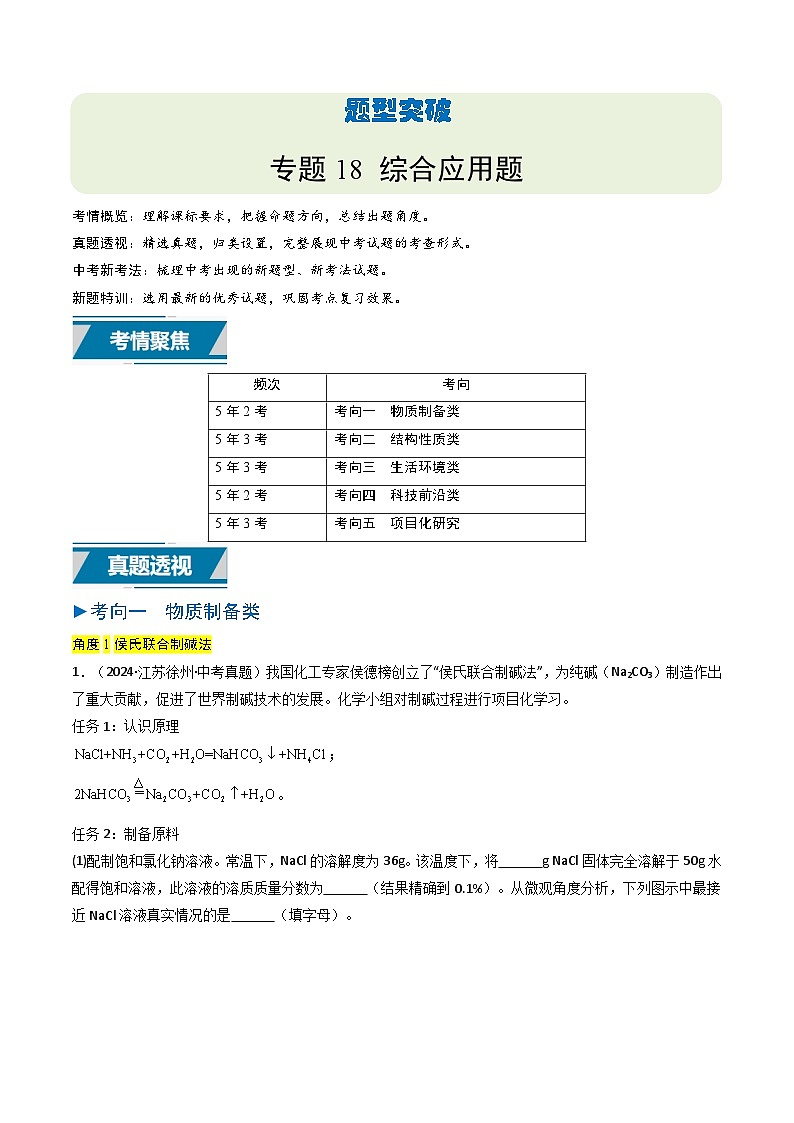 备战2025年中考化学真题分类汇编（江苏专用）专题18综合应用题（学生版）第1页