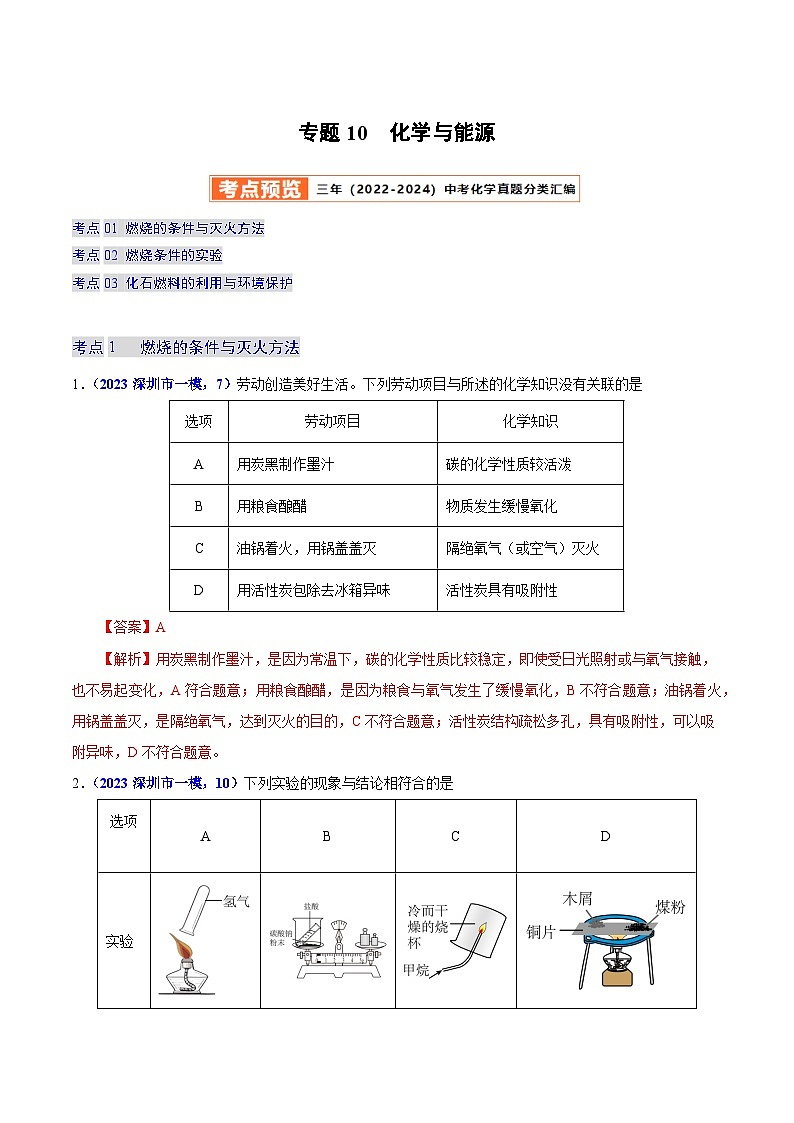 2025年中考化学真题分类汇编（广东专用）专题10化学与能源（第01期）（教师版）第1页