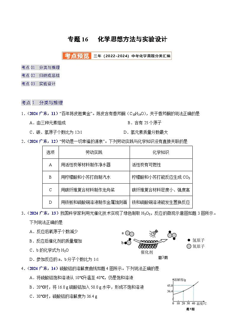 2025年中考化学真题分类汇编（广东专用）专题16化学思想方法与实验设计（第01期）（学生版）第1页