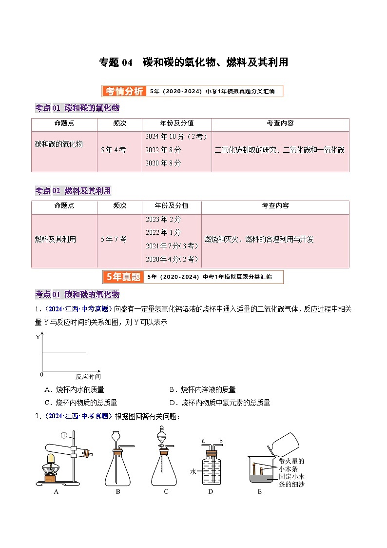 专题04 碳和碳的氧化物、燃料及其利用（原卷版）第1页