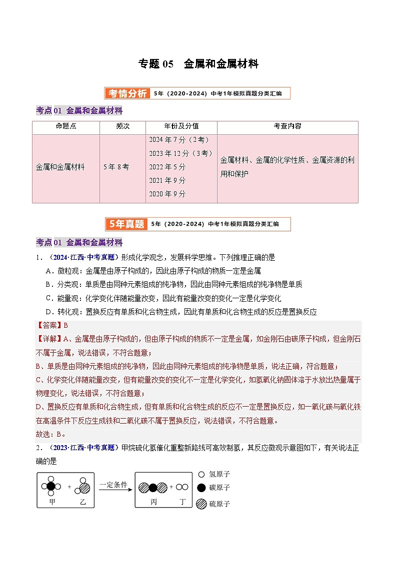 专题05  金属和金属材料（解析版）第1页