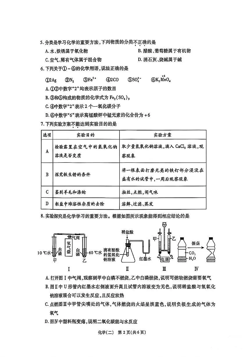 2025年陕西省咸阳市乾县吴店九年制学校中考二模化学试题（中考模拟）第2页