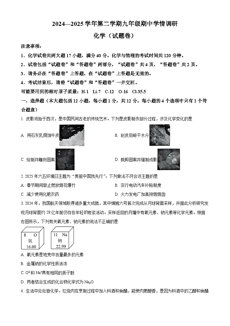 2025年安徽省芜湖市无为市中考二模化学试题（中考模拟）第1页