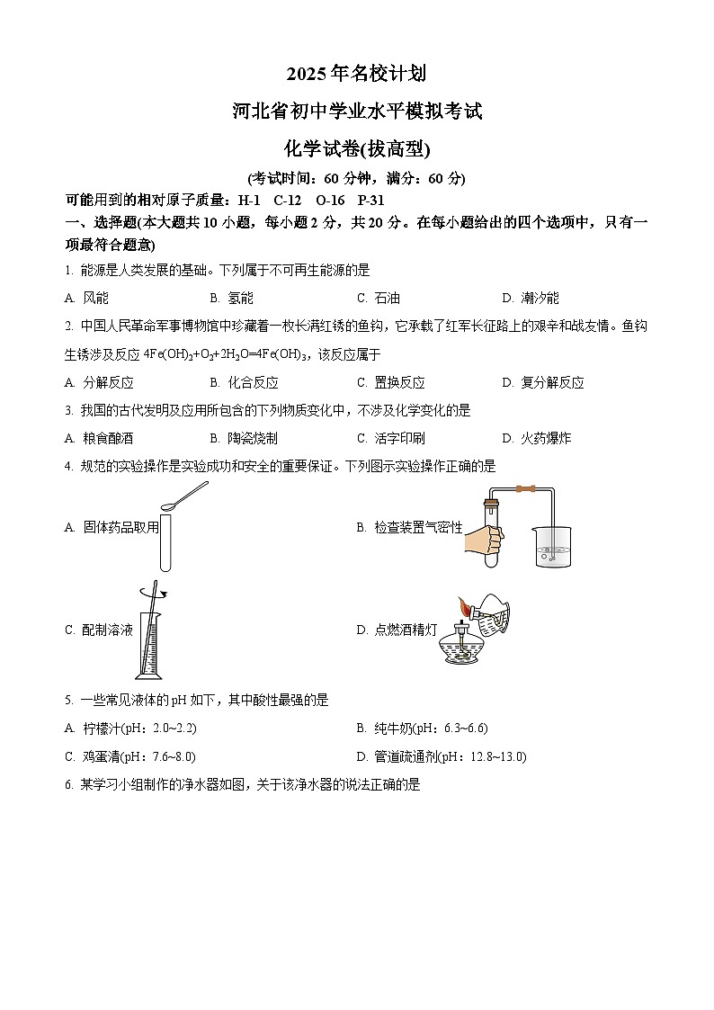 2025年河北省邢台市平乡县县直中学中考二模化学试题（中考模拟）第1页