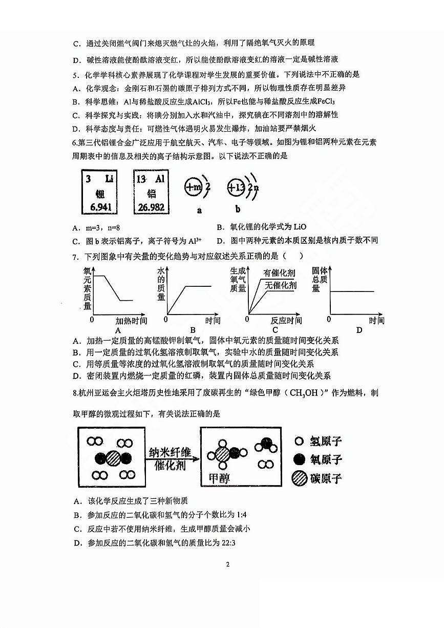 2025年济南市章丘区初三化学二模试题及其答案第2页