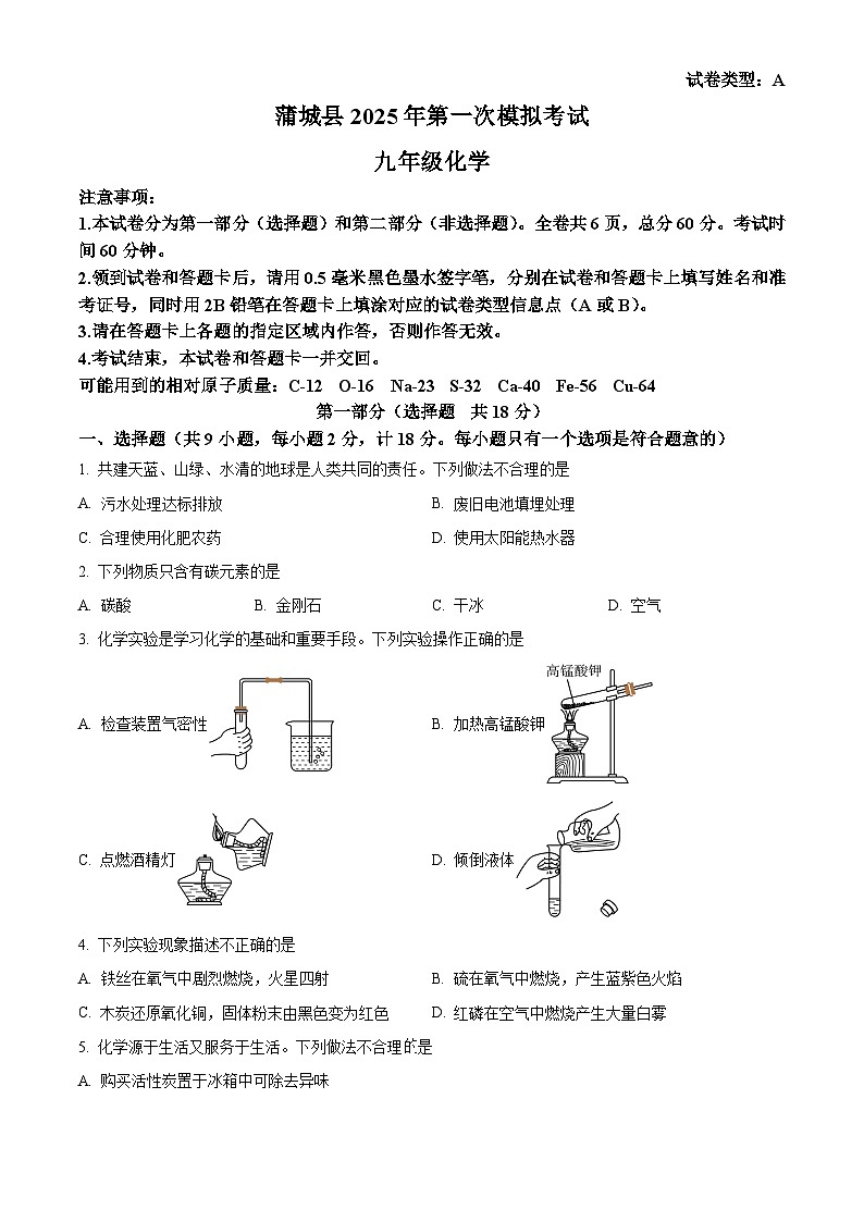2025年陕西省渭南市蒲城县中考一模化学试题（中考模拟）第1页