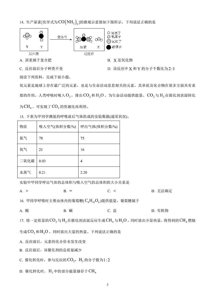 2025年江苏省扬州市树人集团中考一模化学试题（原卷版）第3页