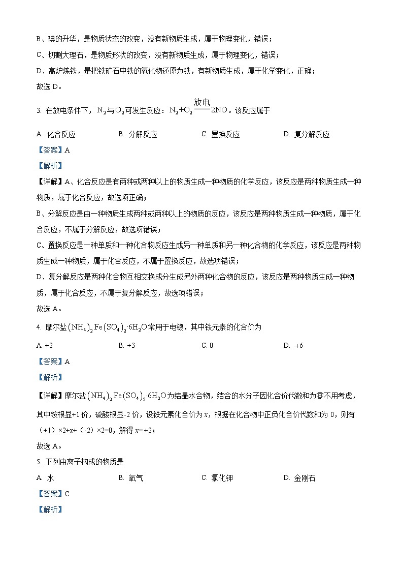 精品解析：2025年江苏省扬州市树人集团中考一模化学试题（解析版）第2页