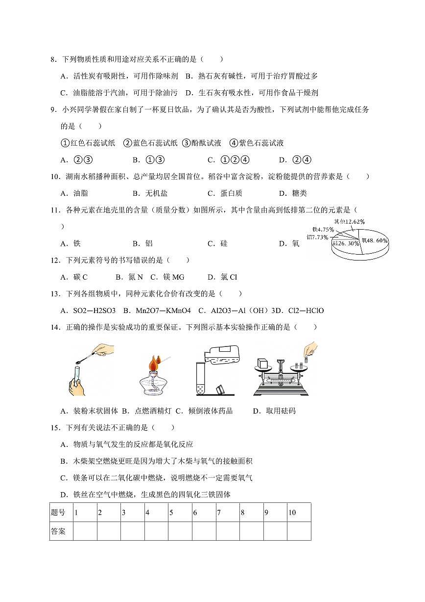 湖南省祁阳市2024-2025学年九年级下学期第一次月考化学检测试卷1（含答案）第2页
