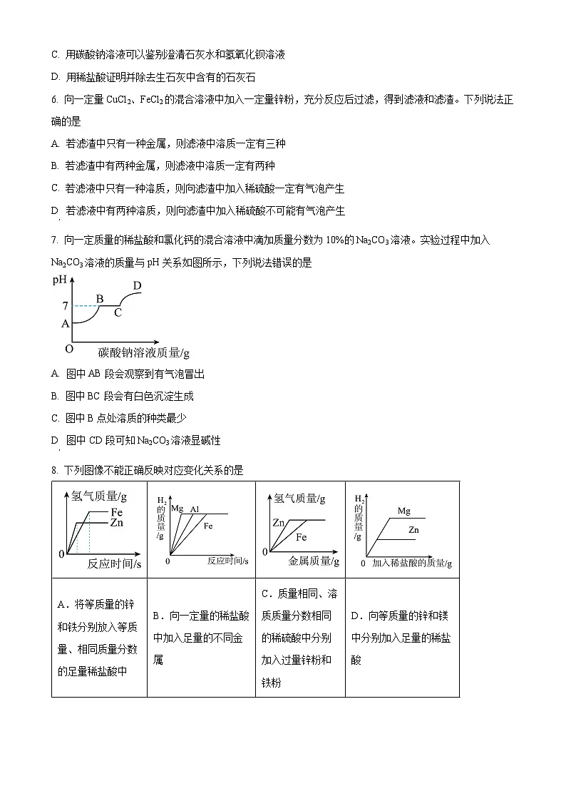 河北省衡水市第四中学2024-2025学年九年级下学期3月月考化学试题（原卷版+解析版）第2页