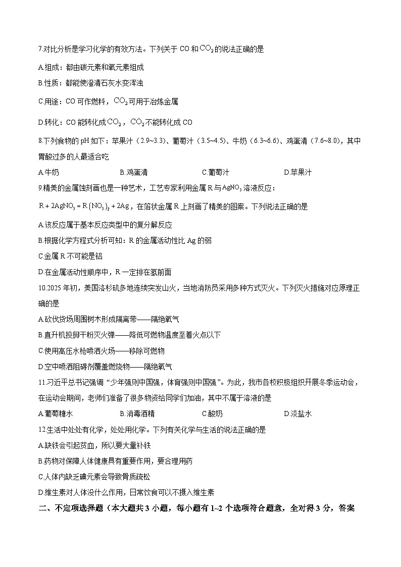 长郡教育集团2024-2025九年级中考二模化学试卷第2页