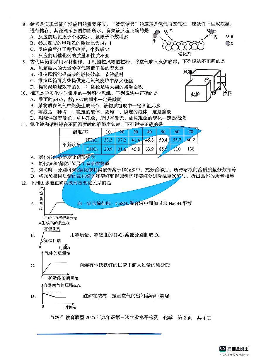 2025年安徽省C20教育联盟中考第三次学业水平质量检测化学试题（中考模拟）第2页