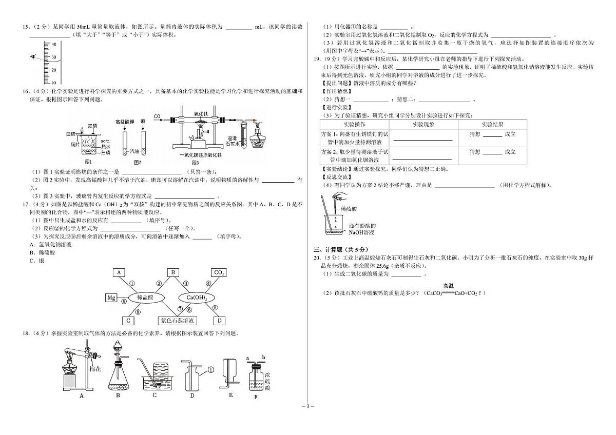 2025年吉林省吉林油田第十二中学中考第三次综合模拟测试化学试题（中考模拟）第2页