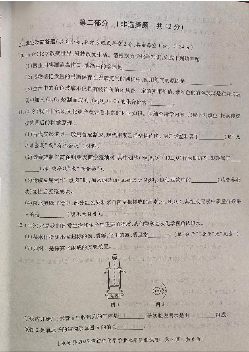 2025年陕西省咸阳市永寿县初中学业水平监测化学试题（中考模拟）第3页