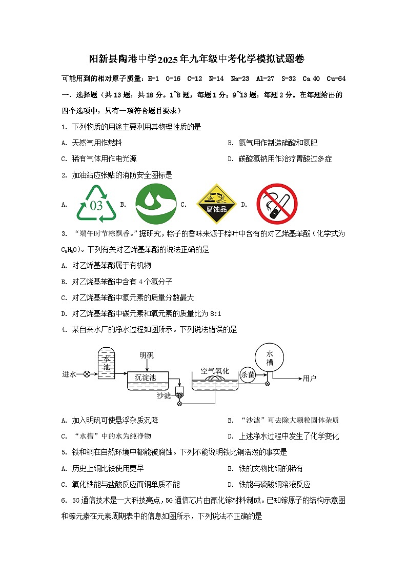 2025年湖北省黄石市阳新县陶港中学中考模拟考试化学试题 （中考模拟）第1页
