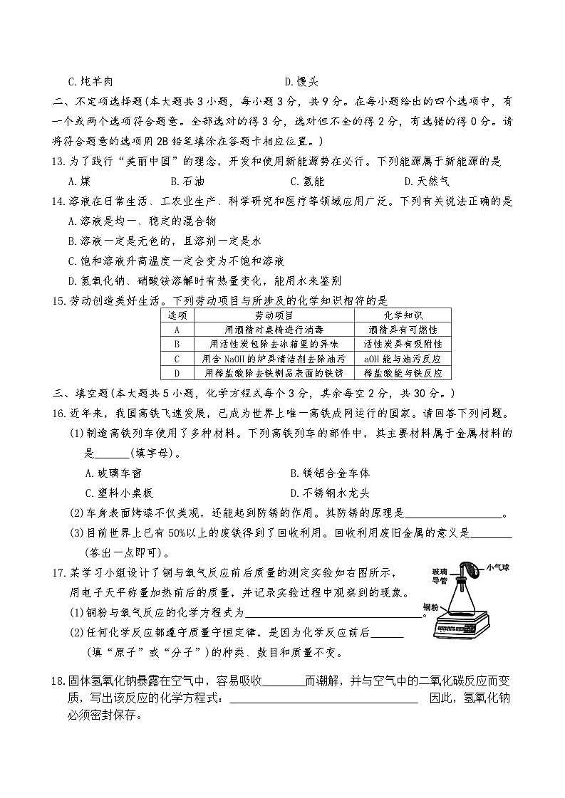 2025年湖南省长沙市湖南师大附中集团中考二模化学试题 （中考模拟）第3页