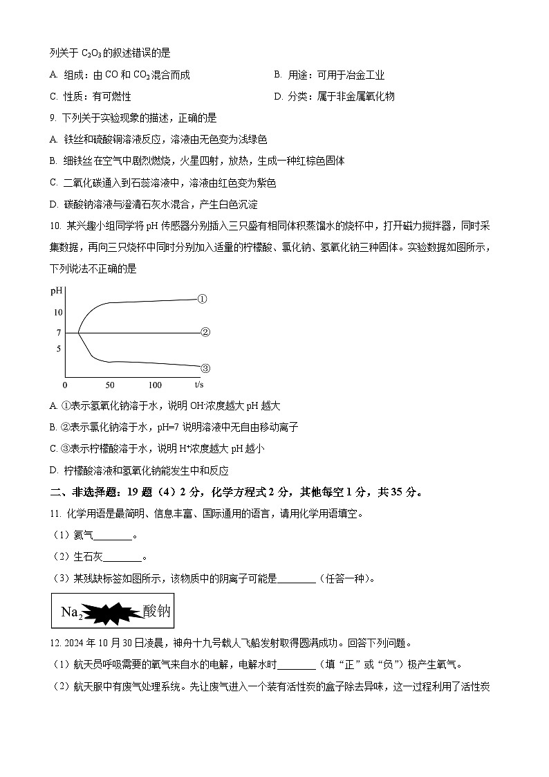 吉林省延吉市第十三中学2025年九年级中考一模化学试题（原卷版+解析版）第2页