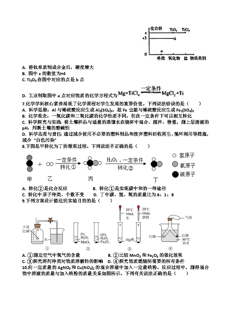 2025年济南市济阳区九年级中考化学二模考试试题（含答案）第2页