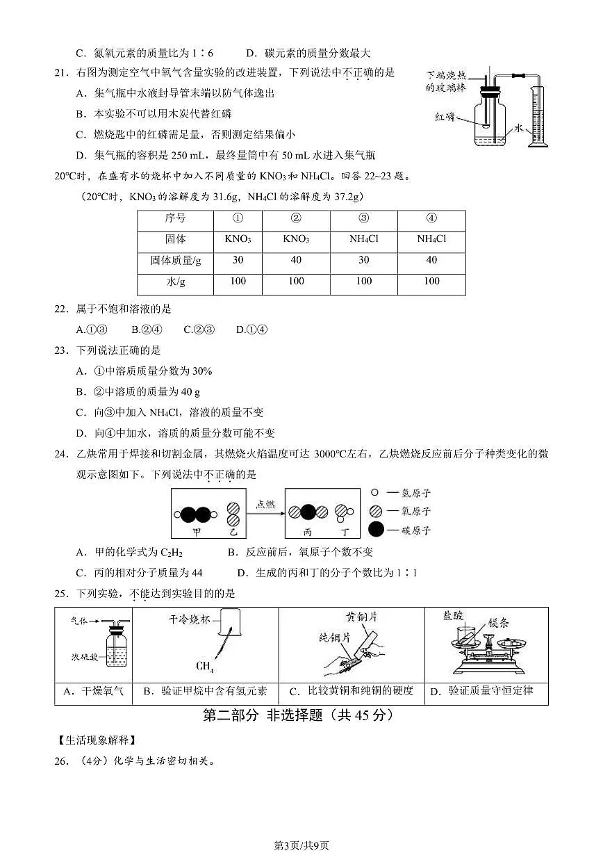 2024北京丰台初三二模化学试卷(含答案）第3页