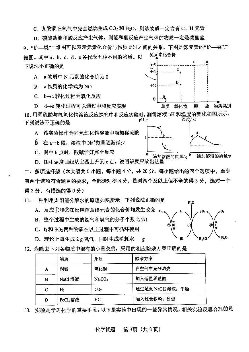 2025年济南市天桥区中考二模化学试题第3页