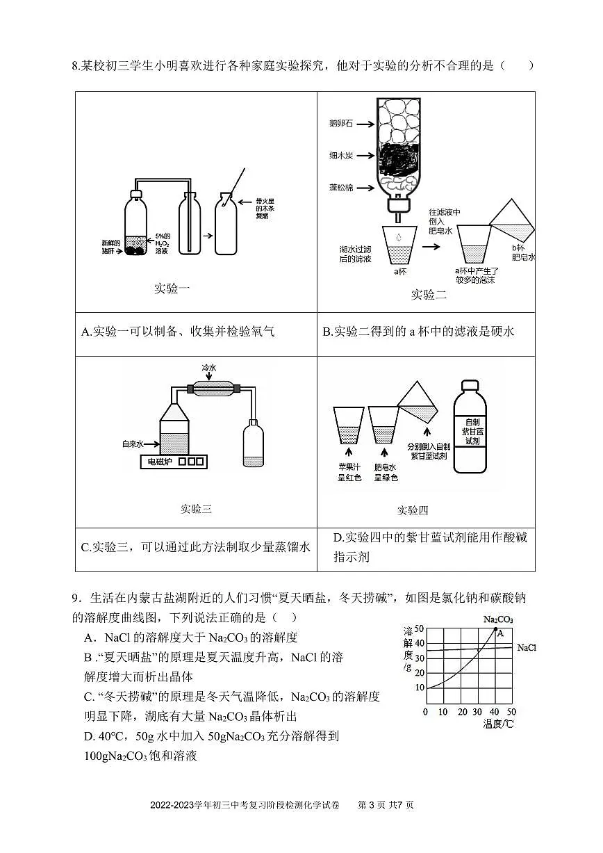 九下--模考--2023年6月深圳中学初三年级三模-化学试卷（含答案）第3页