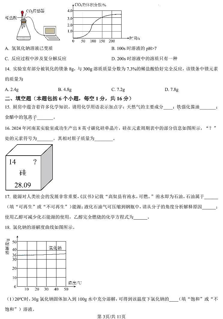 2025年河南省洛阳市中考一模化学试题及参考答案第3页