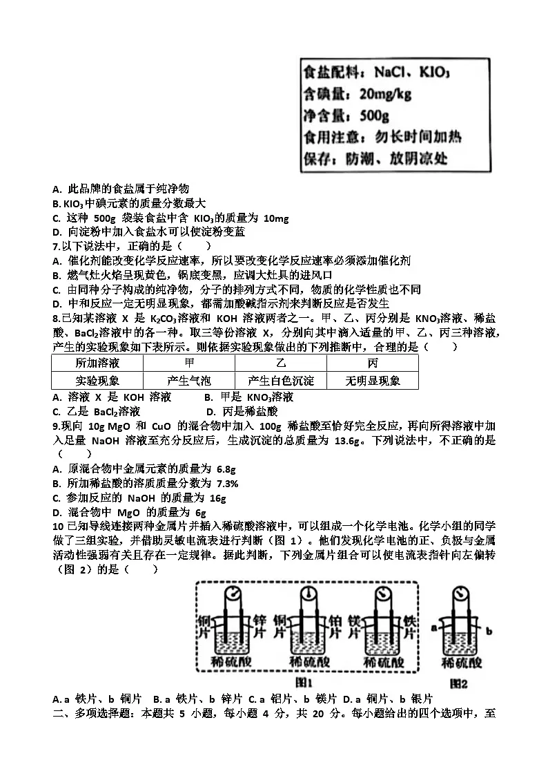 2025年济南市“市中区”九年级中考化学二模考试试题（含答案）第2页