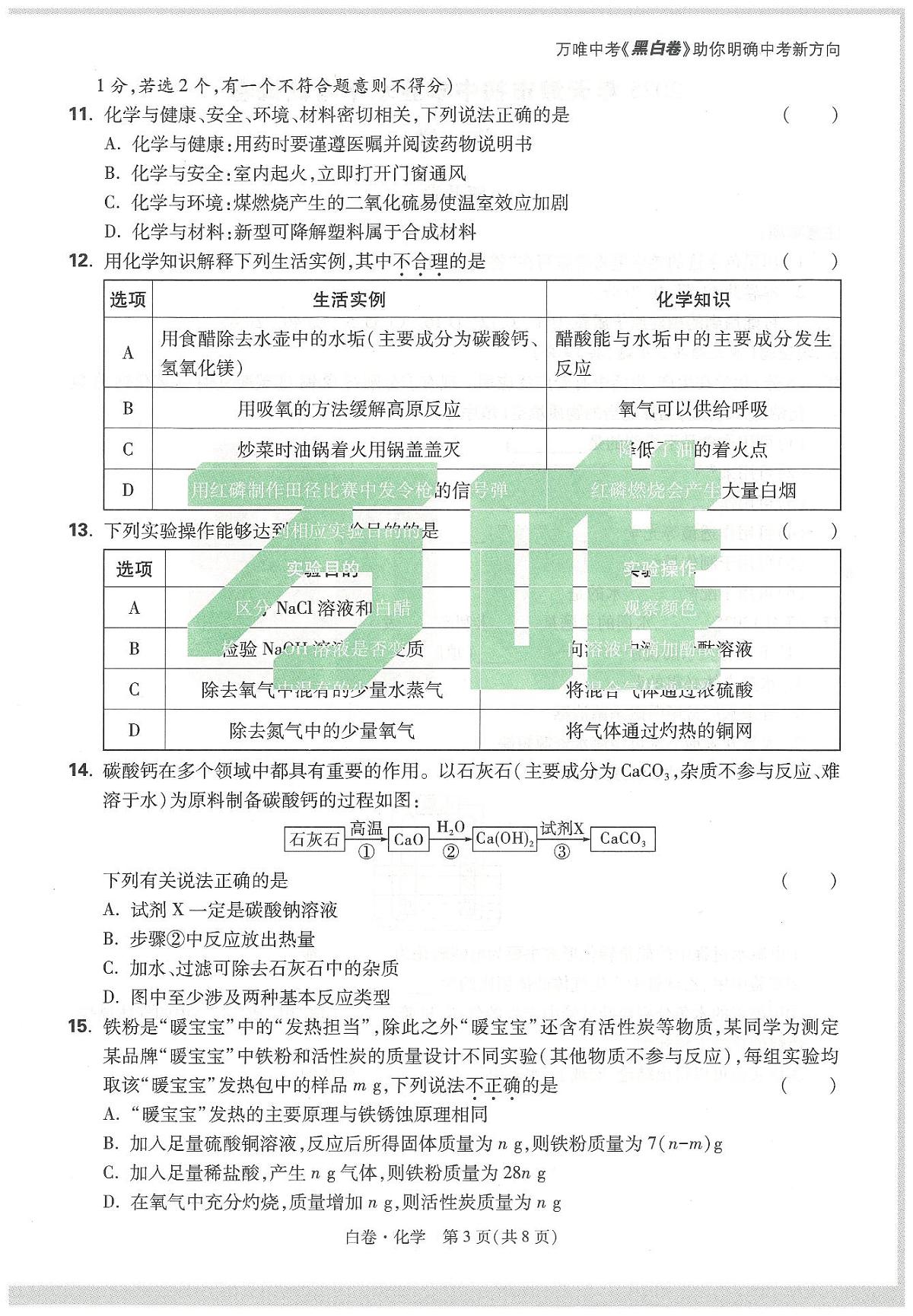 2025《万唯中考•天津黑白卷》化学白卷第3页