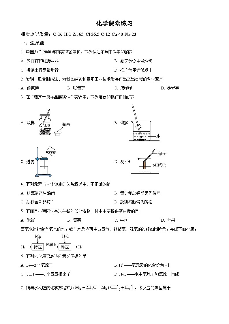 江苏省盐城市大丰区实验初级中学2024-2025学年九年级下学期3月月考化学试题（原卷版+解析版）第1页