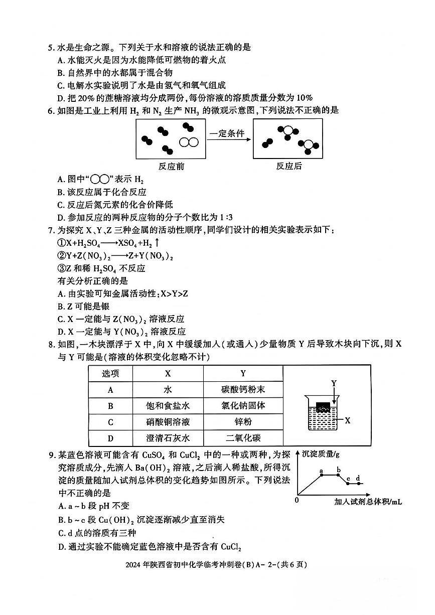 2025年陕西省咸阳市永寿县上邑中学中考第六次模拟考试化学试题（中考模拟）第2页