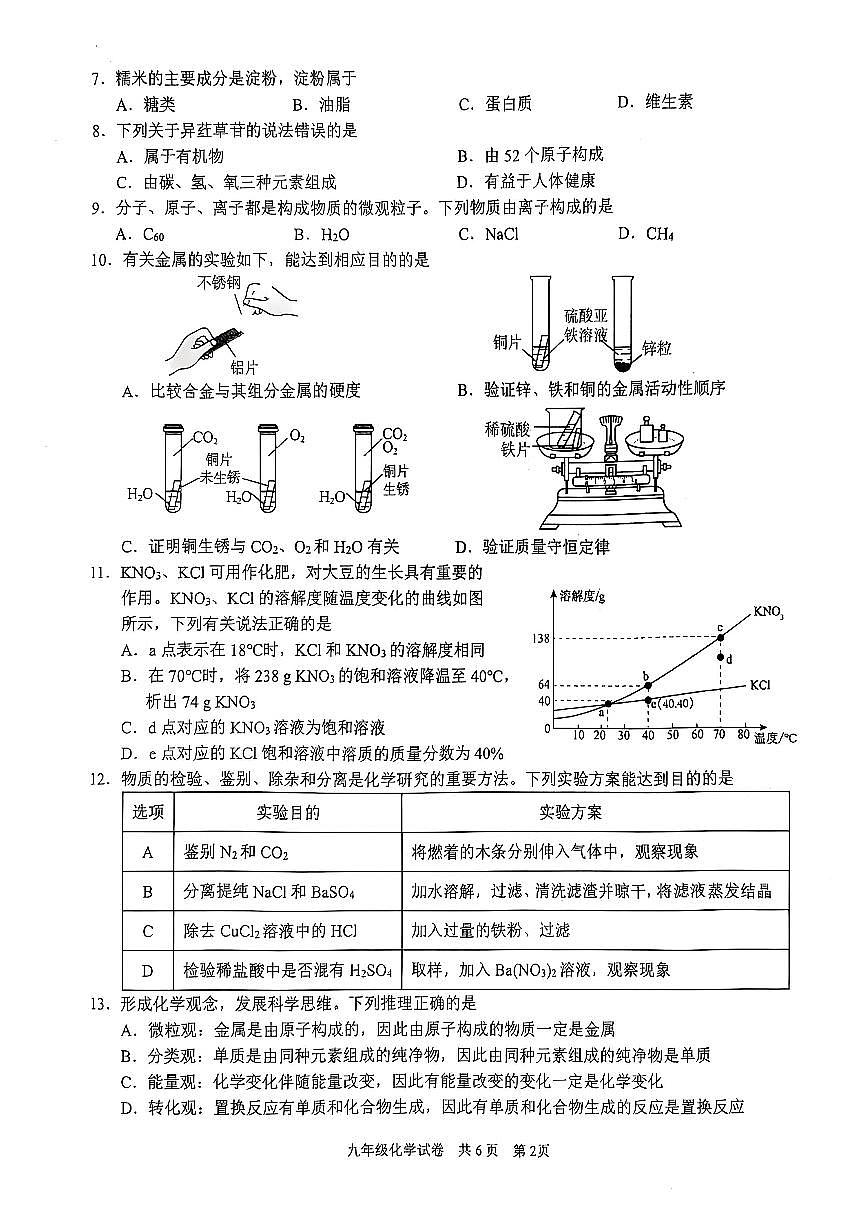 2025年江苏省泰州市兴化市中考二模化学试题无答案第2页