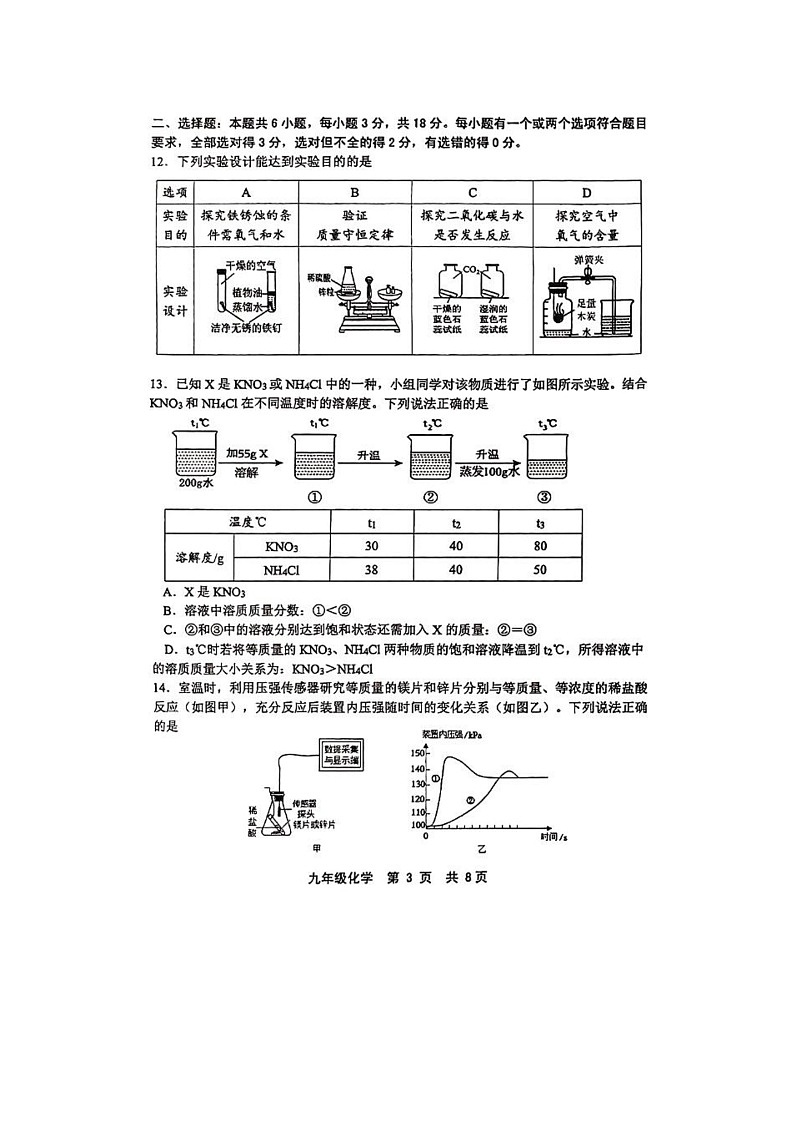 山东省潍坊昌邑市2024--2025学年九年级下学期期中考试（扫描版）化学试题第3页