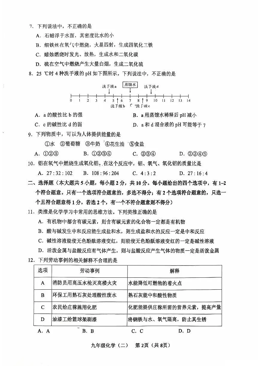 2025年天津市河东区中考二模化学试题含答案第2页
