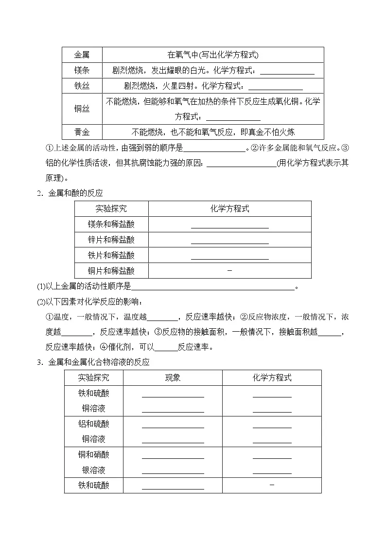 化学九年级下册 第八单元金属和金属材料 基础知识练习（含答案）第2页