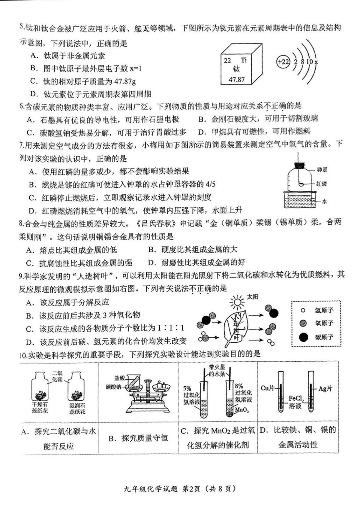 2025年济南市槐荫区初三化学中考三模试题及其答案第2页