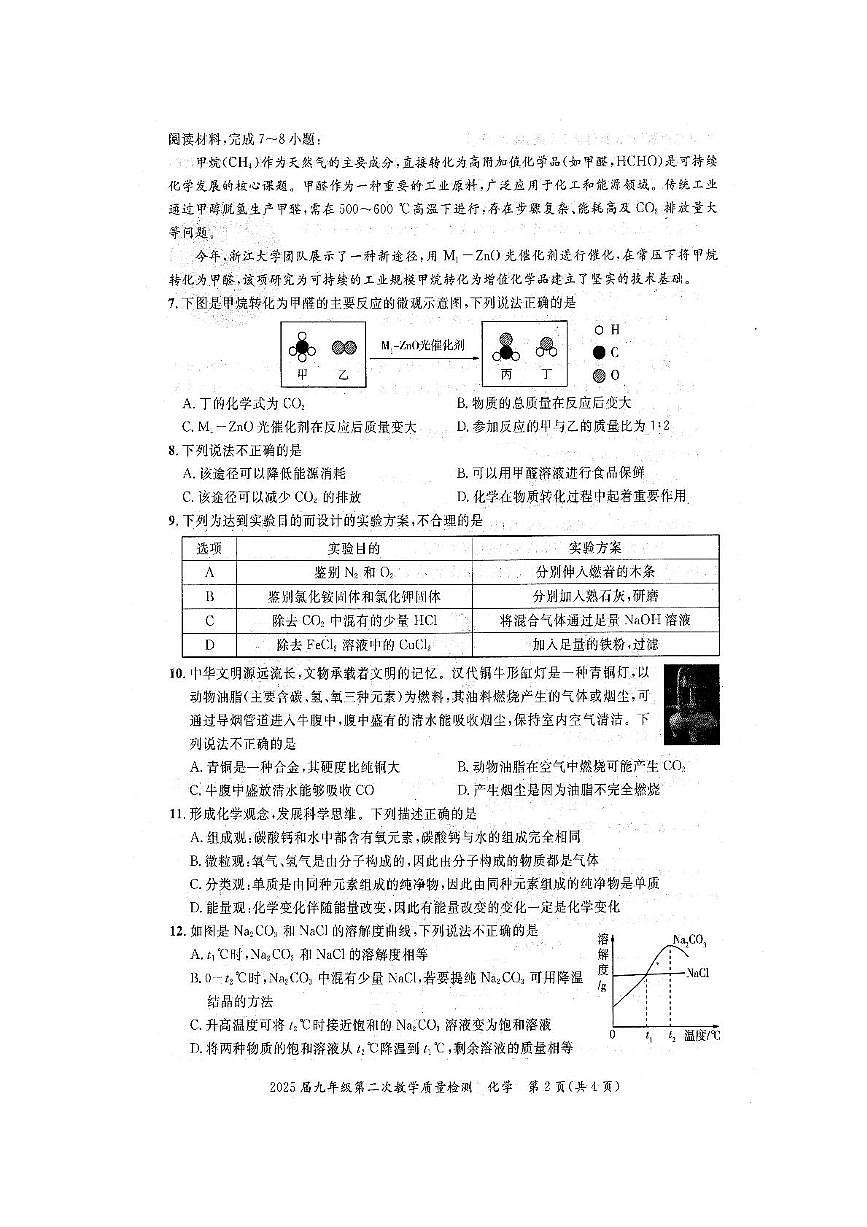 2025年安徽省阜阳市颍上县二模化学试题（中考模拟）第2页