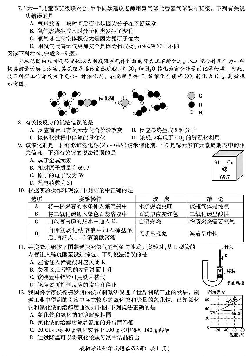 2025年安徽省合肥市第四十五中学中考二模化学试卷（中考模拟）第2页