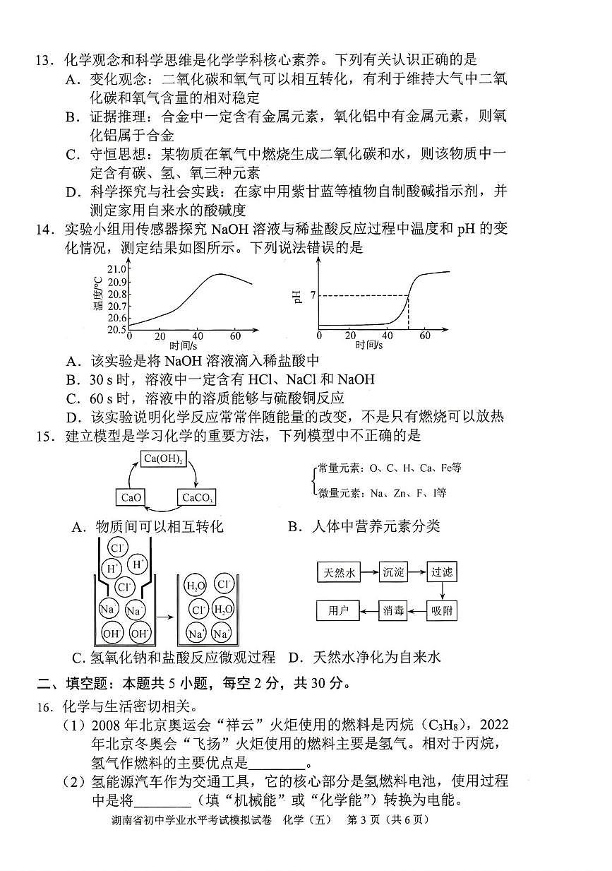 2025年湖南省怀化市初中学业水平模拟考试化学试题（中考模拟）第3页