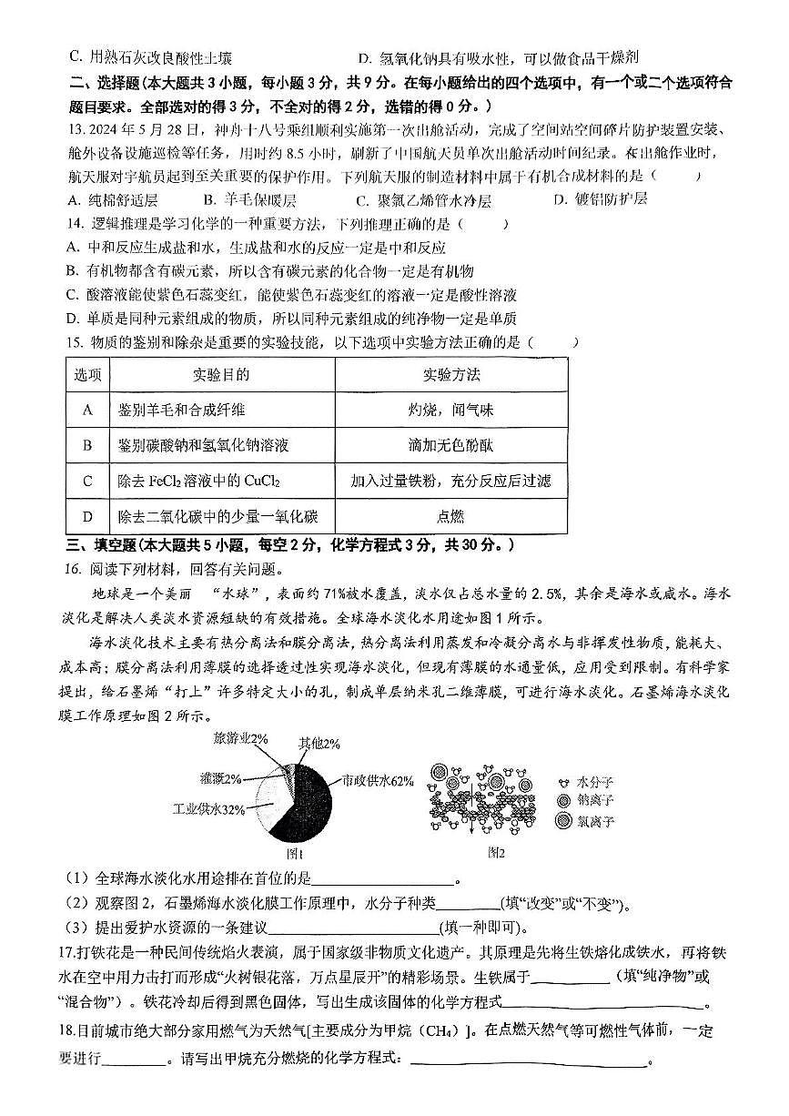 2025年湖南省长沙市明德教育集团一模化学试题（中考模拟）第2页