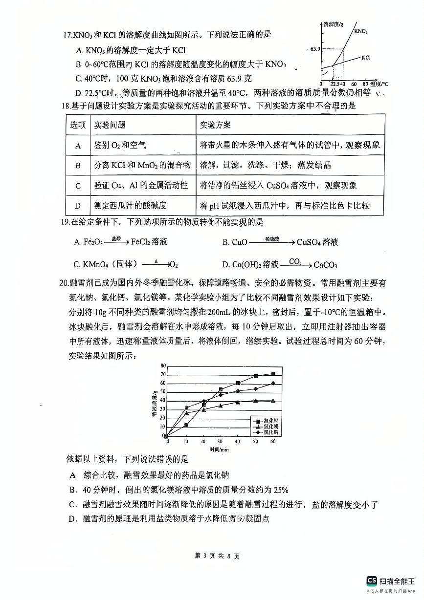 2025年江苏省扬州邗江区中考第二次模拟考试化学试卷（中考模拟）第3页