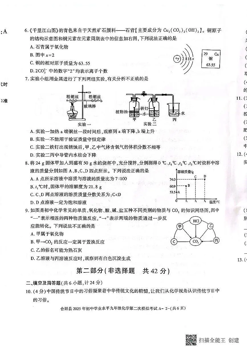 2025年陕西省渭南市合阳县中考二模化学试题（中考模拟）第2页