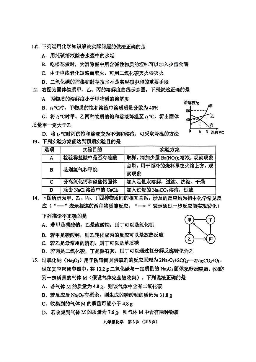 2025年天津市滨海新区中考二模考试化学试题（中考模拟）第3页