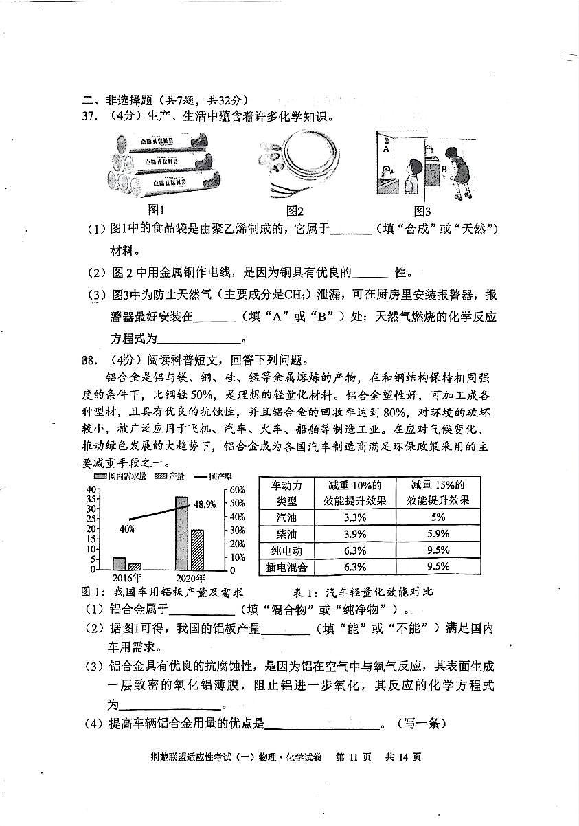 湖北省荆楚联盟2025年初中学业水平适应性考试（二）化学试题 Extract[9-14,18]第3页