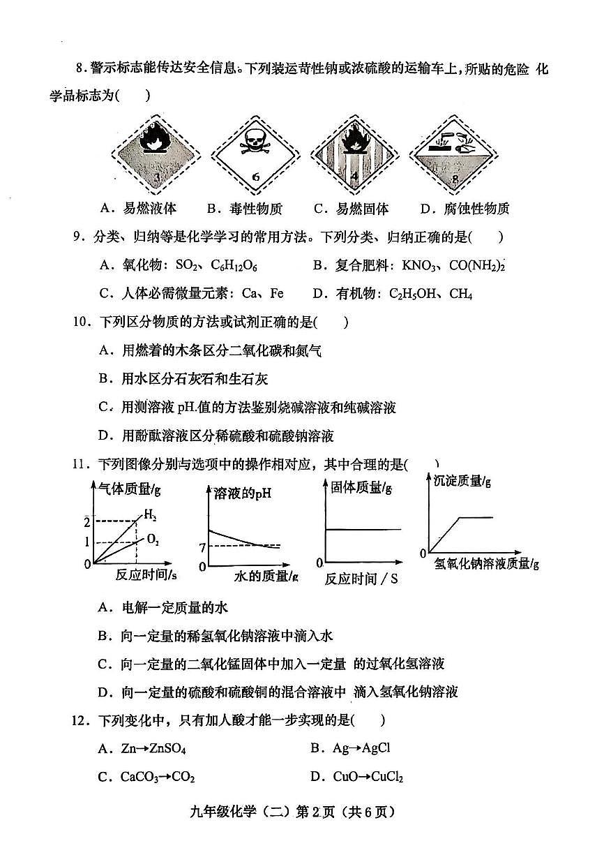 2025年河南省南阳市镇平县中招模拟训练化学试卷（二）（中考模拟）第2页