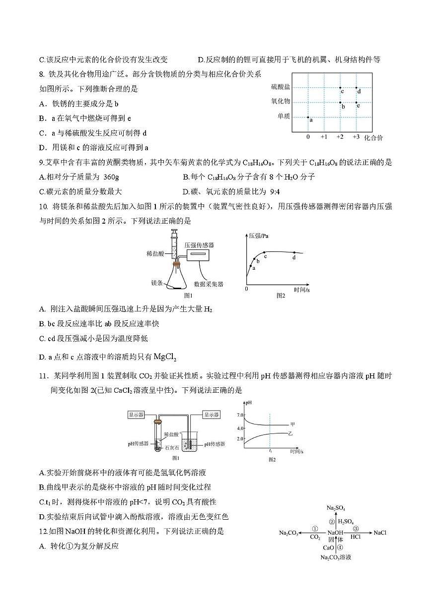 2025年江苏省南京市软件谷中学中考模拟考试化学试题（中考模拟）第2页