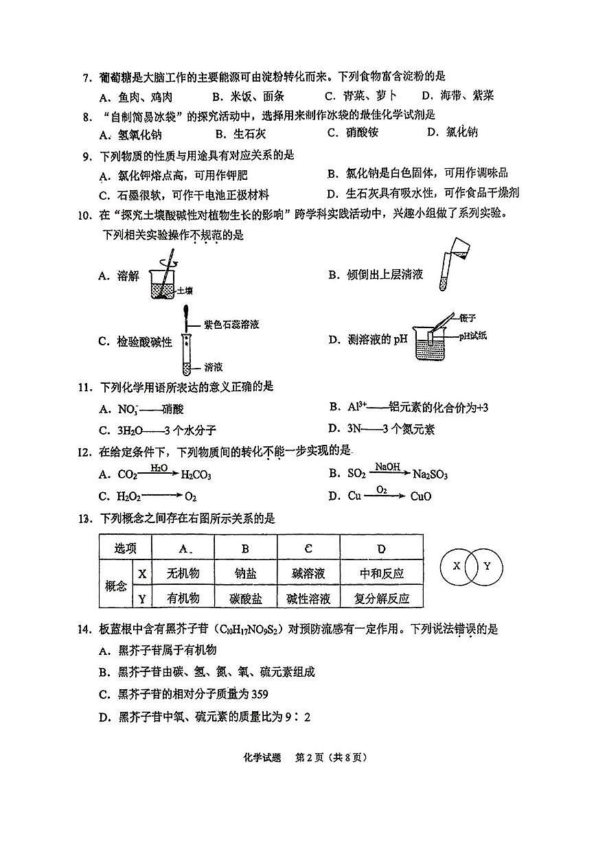 2025年江苏省无锡市梁溪区中考第二次模拟考试化学试题（中考模拟）第2页